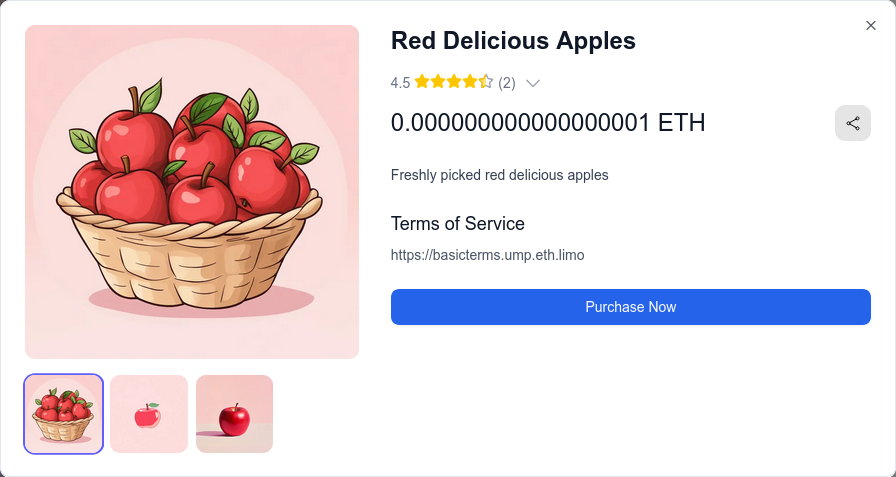 A screenshot of the item details on our demo storefront