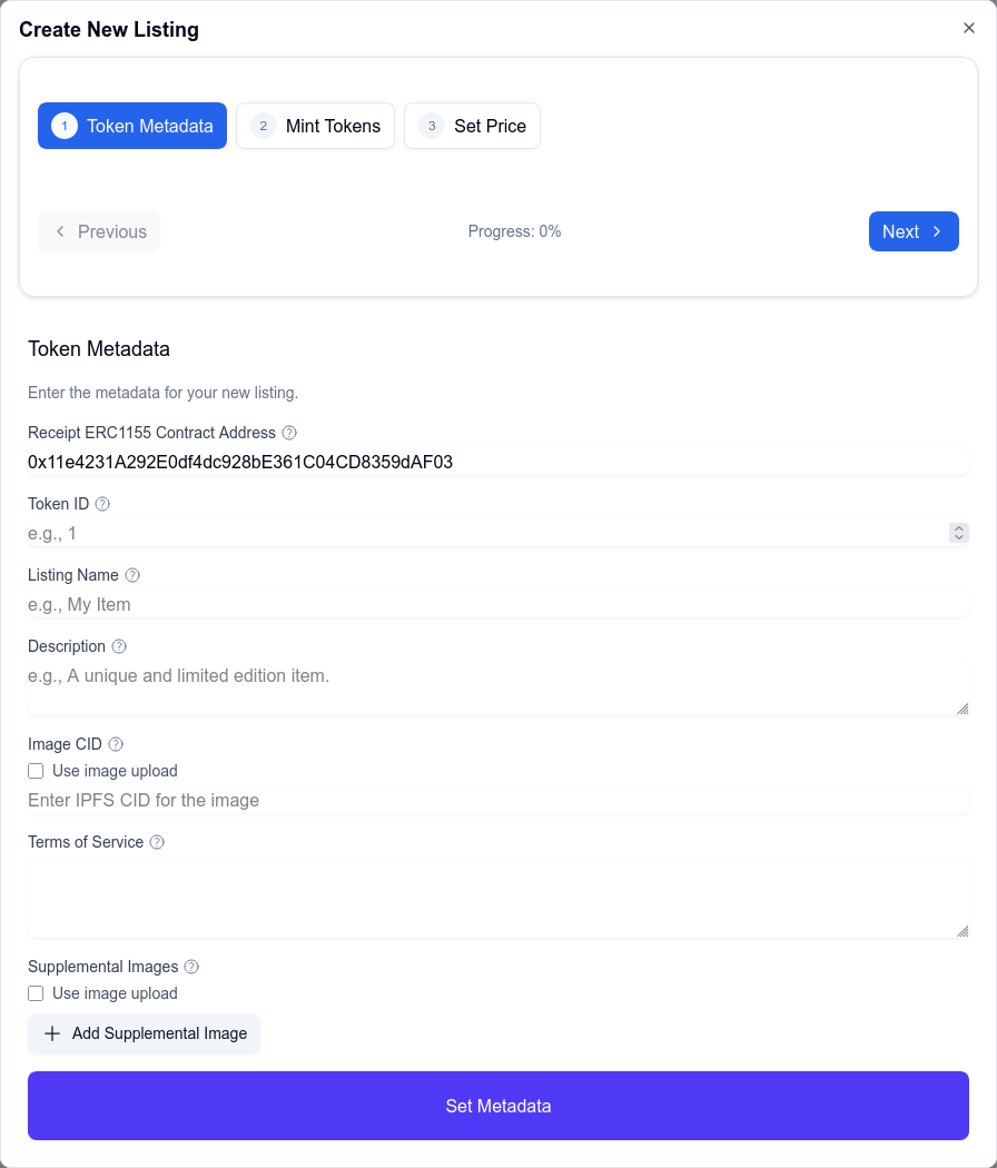 A screenshot of the first step of the listing wizard