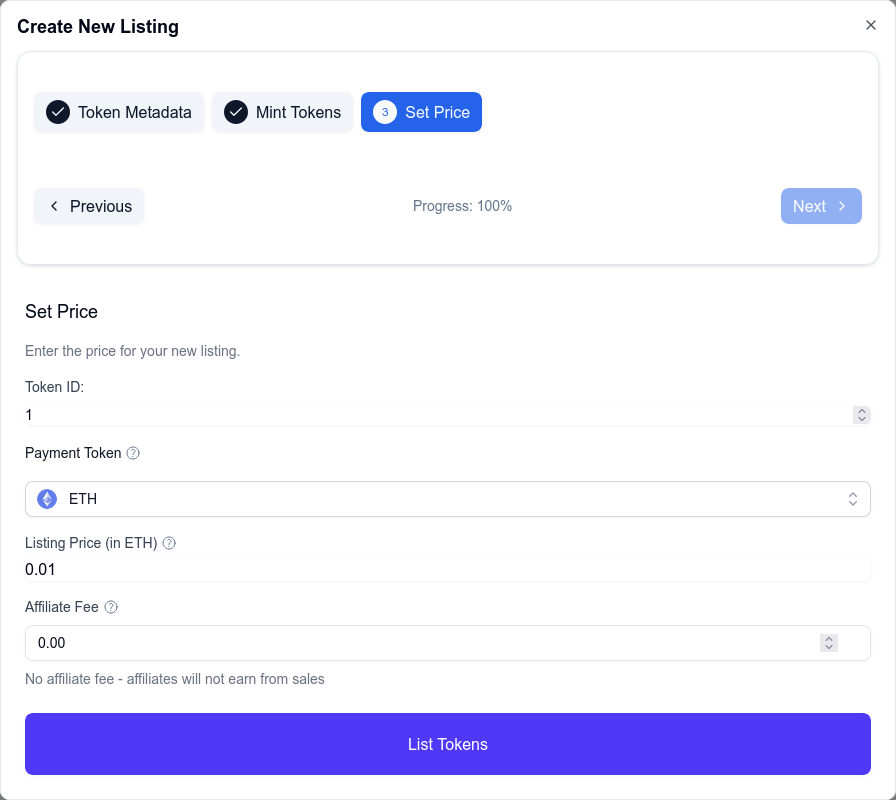 How to set an affiliate fee when creating a listing