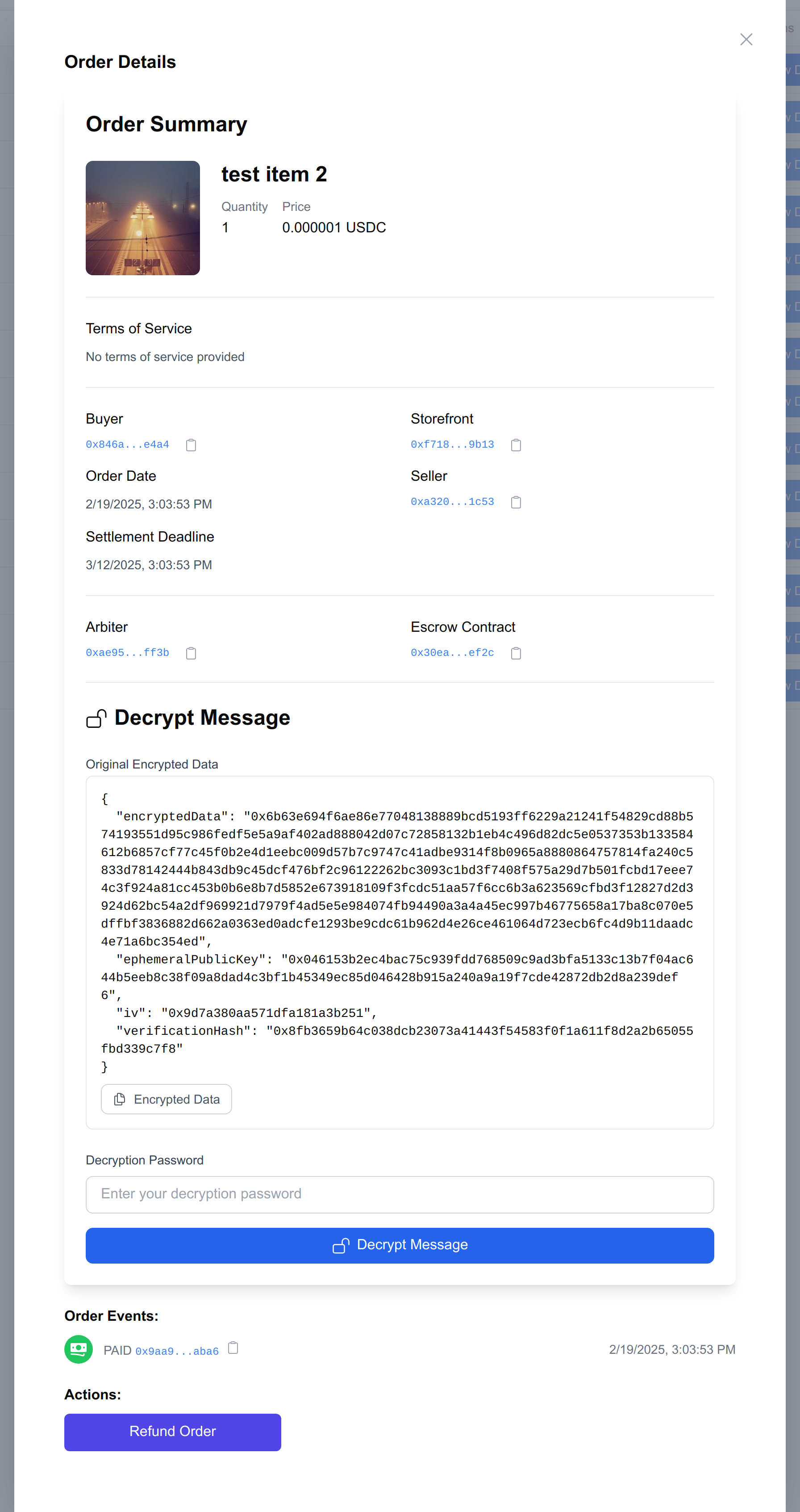 A screenshot of the order details for sellers