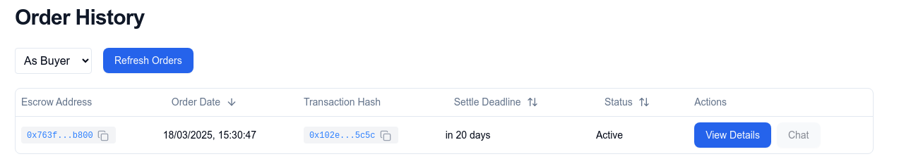 A screenshot of the order history