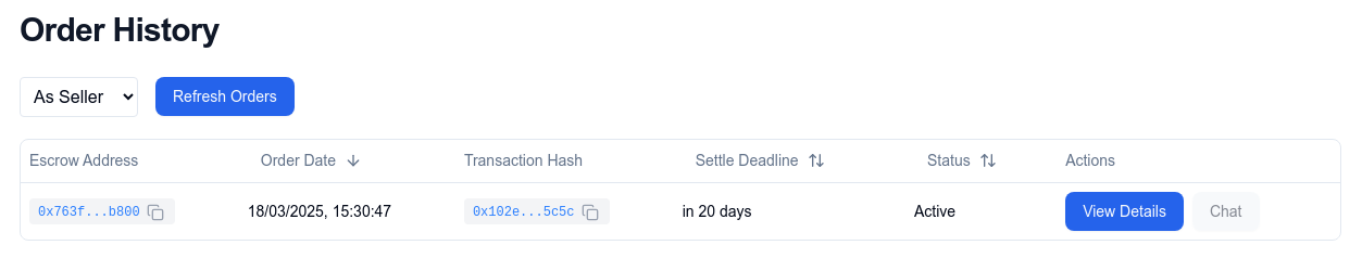 A screenshot of the order history for sellers