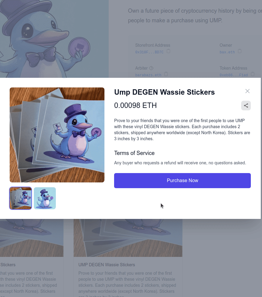 A gif showing the purchase process