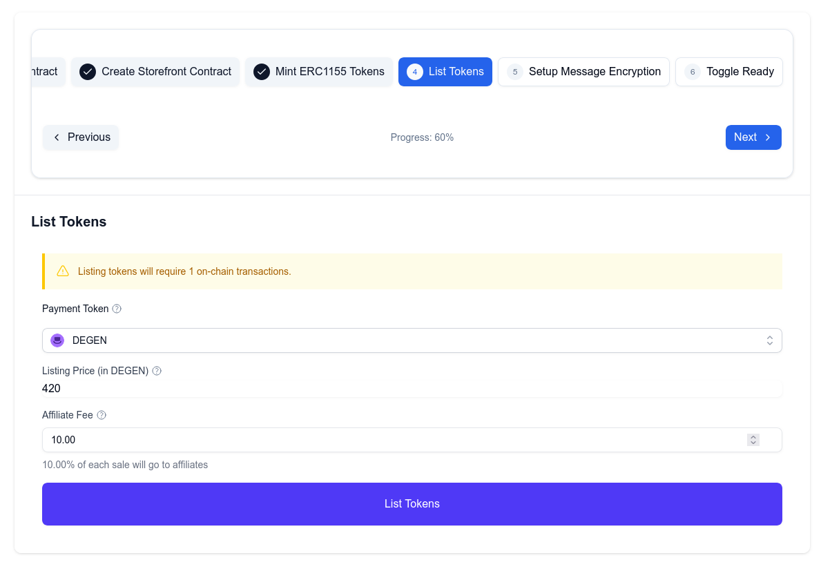A screenshot of the fourth step of the storefront wizard