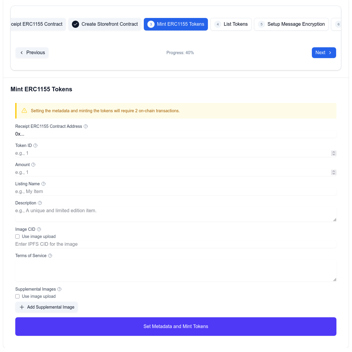 A screenshot of the third step of the storefront wizard