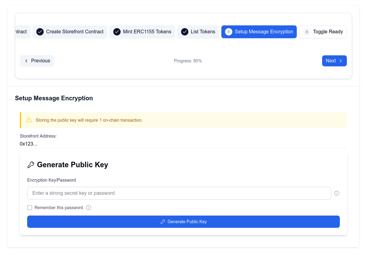 A screenshot of the fifth step of the storefront wizard