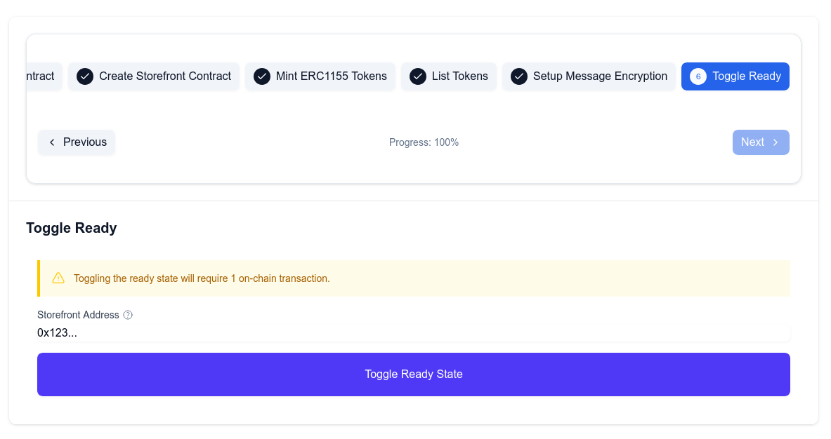 A screenshot of the sixth step of the storefront wizard